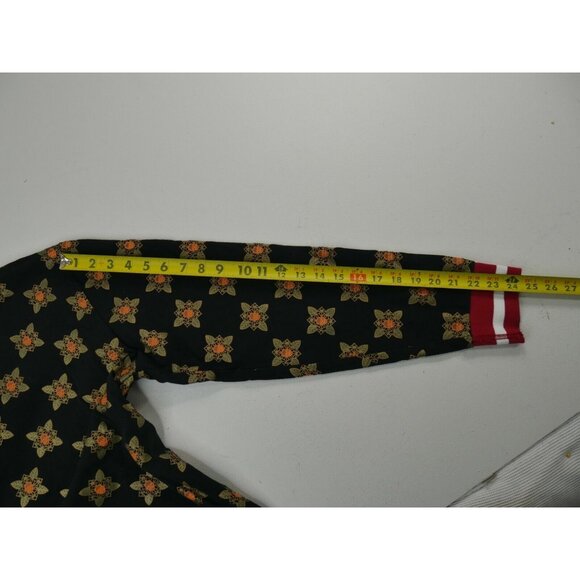 Reason NYC Long Sleeve Black Polo Shirt Facial Floral Pattern Print Mens Large - Picture 8 of 10